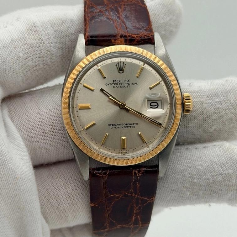 Rolex Datejust 1601 Silver Pie Pan Dial 18k Gold Stainless Steel Box Paper - 4