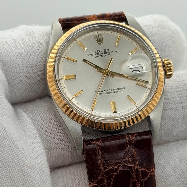 Rolex Datejust 1601 Silver Pie Pan Dial 18k Gold Stainless Steel Box Paper - 5