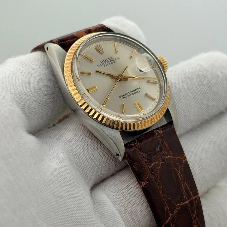 Rolex Datejust 1601 Silver Pie Pan Dial 18k Gold Stainless Steel Box Paper - 6