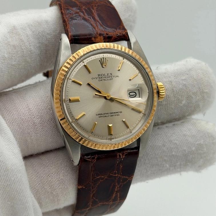 Rolex Datejust 1601 Silver Pie Pan Dial 18k Gold Stainless Steel Box Paper - 7