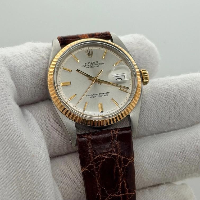 Rolex Datejust 1601 Silver Pie Pan Dial 18k Gold Stainless Steel Box Paper - 8