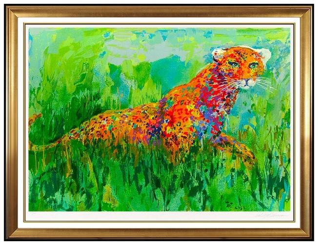 LeRoy Neiman Large Color Serigraph Big Cat Prowling Leopard Hand Signed Animal: Also it is of impressive craftsmanship and size, archival matted to approximately 29" x 37" and 38" x 46" with its custom frame, which was constructed specifically for the artwork.