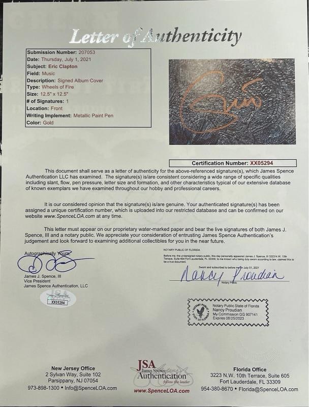 ERIC CLAPTON Signed Autograph Record Vinyl Cover CREAM "Wheels of Fire" JSA LOA - 4