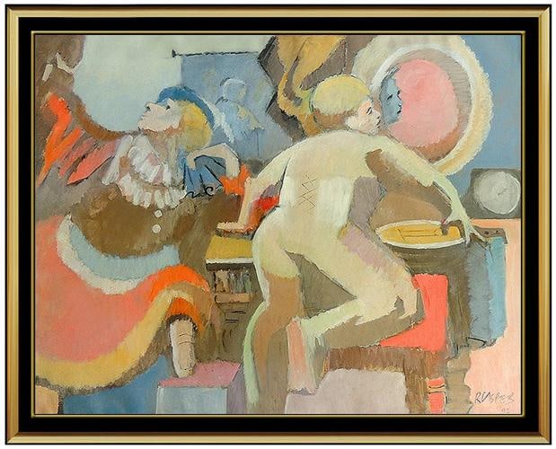 Robert Casper Original Acrylic Painting On Canvas Signed Large Nude Portrait Art: The immaculately detailed artwork is of impressive craftsmanship & size, measuring approximately 40" x 52" and 50" x 62" with its custom frame, made specifically for this artwork.