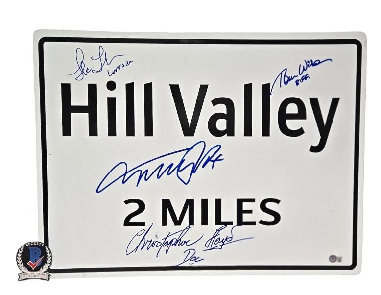 Back To The Future Cast Signed Hill Valley Sign Michael J Fox Lloyd +2 Beckett (1 of 1)