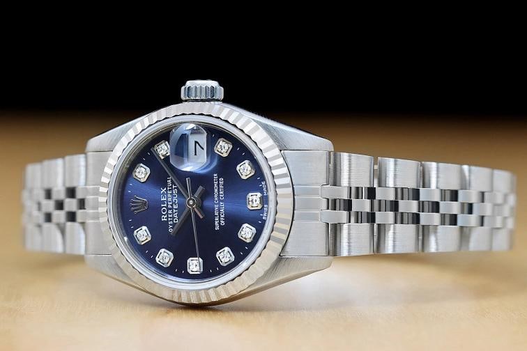 ROLEX LADIES DATEJUST 69174 BLUE DIAMOND DIAL 18K WHITE GOLD BEZEL STEEL WATCH - 2