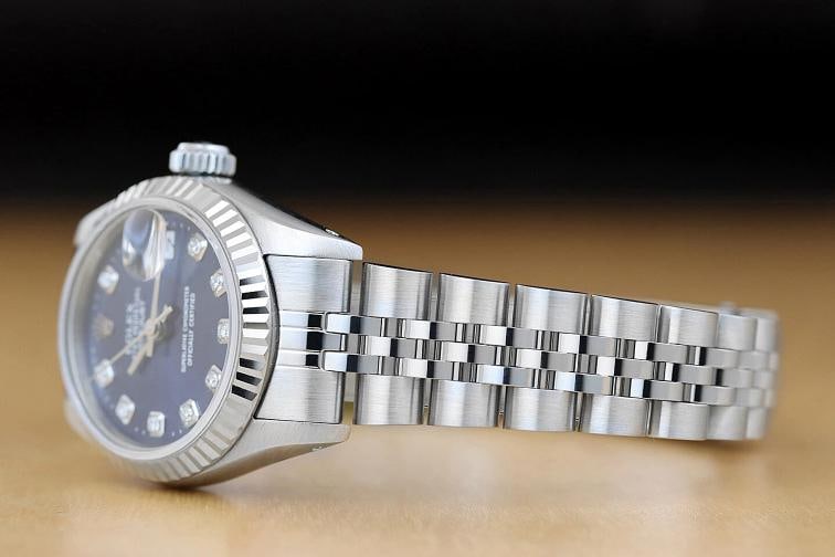 ROLEX LADIES DATEJUST 69174 BLUE DIAMOND DIAL 18K WHITE GOLD BEZEL STEEL WATCH - 4