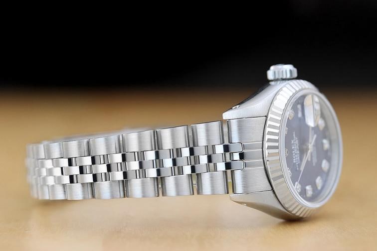 ROLEX LADIES DATEJUST 69174 BLUE DIAMOND DIAL 18K WHITE GOLD BEZEL STEEL WATCH - 8
