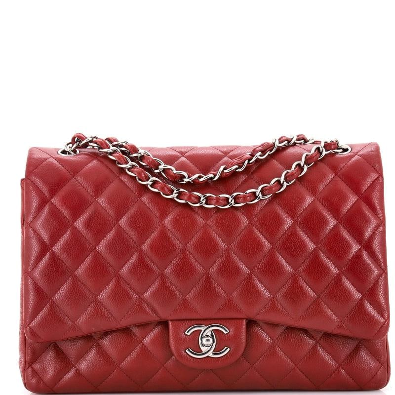 Chanel Classic Double Flap Bag Quilted Caviar Maxi: Condition: Pre-owned - Good,Brand: Chanel,Exterior Material: Leather,Style: Shoulder Bags,Exterior Color: Red,Department: Women,Size: Maxi Estimated Retail Price: $12,800 Condition: Very good.
