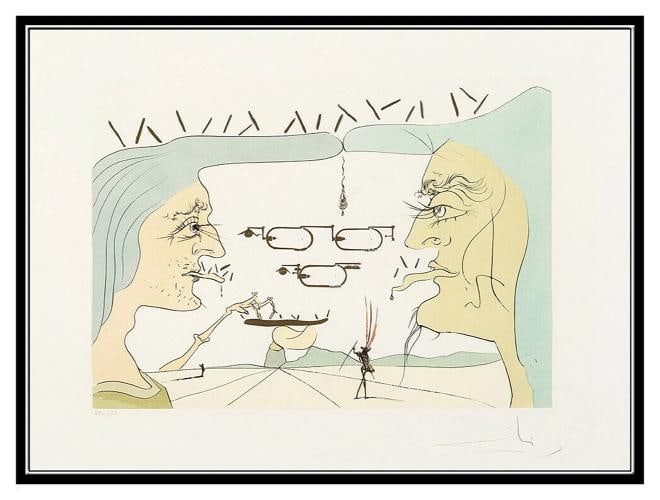 Salvador Dali Original Color Engraving Hand Signed Le Telegraphe Da Vinci Art - 2