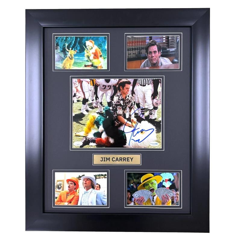 Jim Carrey Autographed 8x10 Framed Photo JSA COA Ace Ventura Mask Grinch Dumber: Country of Origin: United States,Industry: Movies,Personalize: No,Movie: Ace Ventura,Signed by: Jim Carrey,Signed: Yes,Size: 23" x 19" x 1",Autograph Authentication: James Spence (JSA),Object Type: Ph