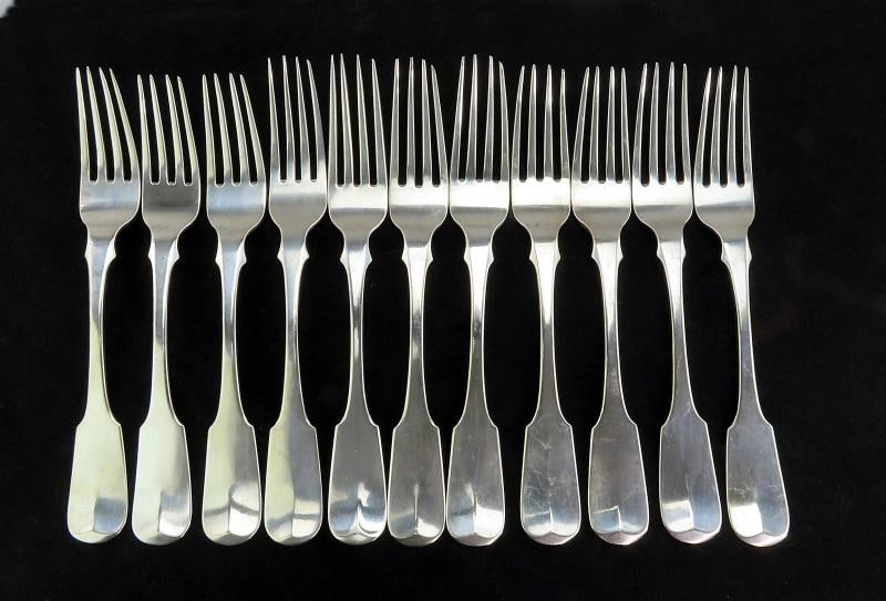 11 Antique 1820s Edward Watson Coin Silver Set Dinner Size Forks (1 of 5)