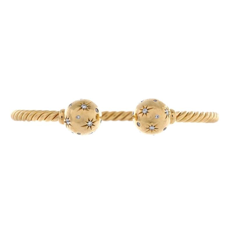 David Yurman Solari Cuff Bracelet 18K Yellow Gold with Diamonds 11mm: Condition: Pre-owned - Good,Brand: David Yurman,Main Stone: Diamond,Metal: 18K Yellow Gold,Metal Purity: 18K,Style: Cuff,Type: Bracelet,Color: Yellow Gold,Material: 18K Yellow Gold, Diamond Condition: