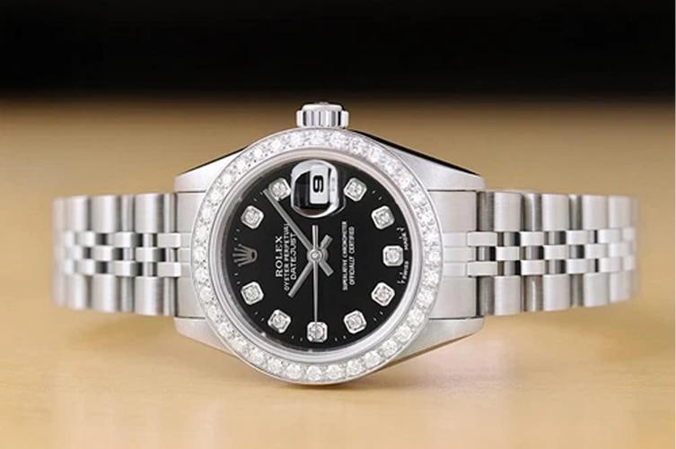 ROLEX LADIES DATEJUST 79174 NO HOLES BLACK DIAL 18K GOLD STEEL DIAMOND WATCH - 3