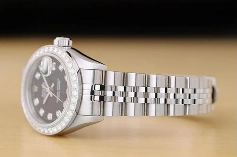 ROLEX LADIES DATEJUST 79174 NO HOLES BLACK DIAL 18K GOLD STEEL DIAMOND WATCH - 4