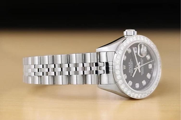 ROLEX LADIES DATEJUST 79174 NO HOLES BLACK DIAL 18K GOLD STEEL DIAMOND WATCH - 7