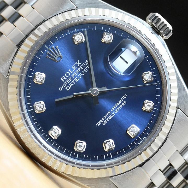 MENS ROLEX DATEJUST BLUE DIAMOND DIAL 18K WHITE GOLD STAINLESS STEEL WATCH: Condition: Pre-owned - Good,Bezel Color: Silver,Max Wrist Size: 7.26-7.5 in,Number of Jewels: 26 Jewels,Indices: Diamond Hour Marks, 12-Hour Dial, Multiple Hands,Bezel: Rolex 18K White Gold Fluted