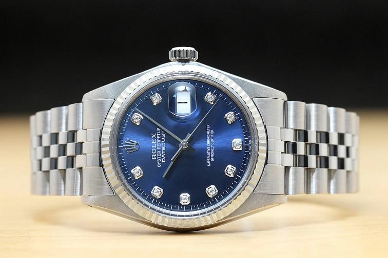 MENS ROLEX DATEJUST BLUE DIAMOND DIAL 18K WHITE GOLD STAINLESS STEEL WATCH - 3