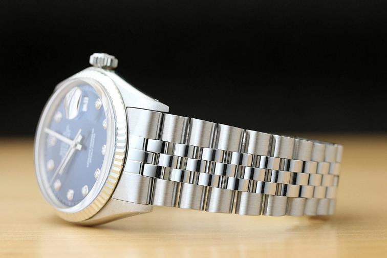 MENS ROLEX DATEJUST BLUE DIAMOND DIAL 18K WHITE GOLD STAINLESS STEEL WATCH - 4