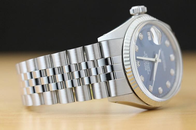 MENS ROLEX DATEJUST BLUE DIAMOND DIAL 18K WHITE GOLD STAINLESS STEEL WATCH - 6