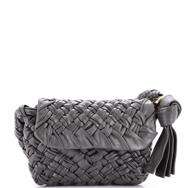 Bottega Veneta Kalimero Citta Shoulder Bag Intrecciato Plisse Leather: Condition: Pre-owned - Excellent,Brand: Bottega Veneta,Exterior Material: Leather,Style: Shoulder Bags,Exterior Color: Gray,Department: Women,Size: Unknown 