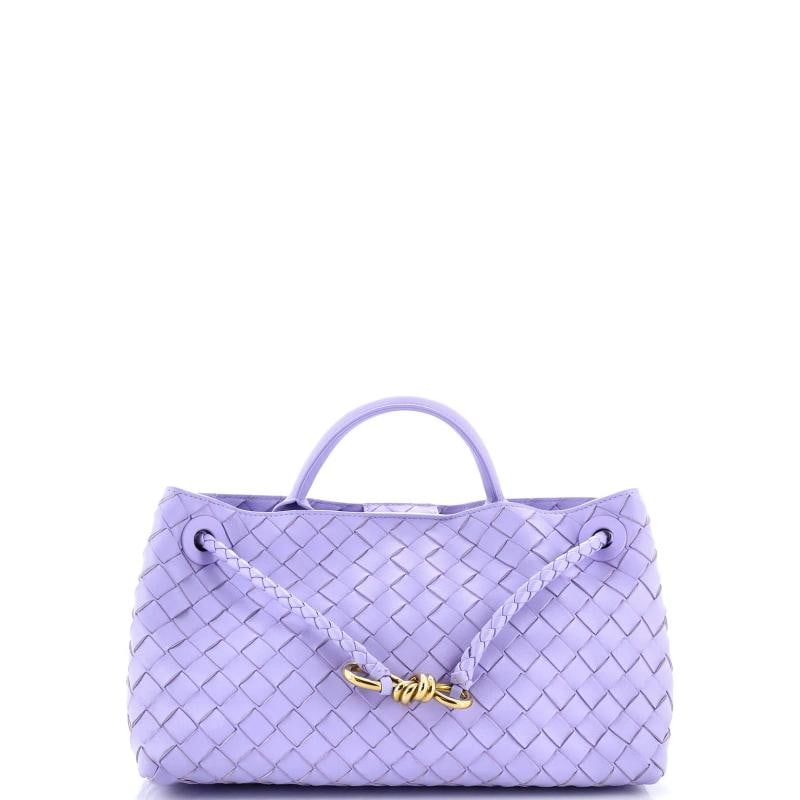 Bottega Veneta Andiamo East West Top Handle Bag Intrecciato Nappa Small: Condition: Pre-owned - Excellent,Brand: Bottega Veneta,Exterior Material: Leather,Style: Top Handle,Exterior Color: Purple,Department: Women,Size: Small,Accessories: Dust Bag 
