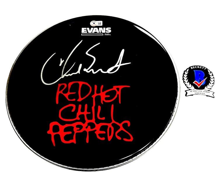 Chad Smith Signed Autograph Red Hot Chili Peppers Drum Head Beckett BAS COA: Industry: Music,Signed: Yes,Autograph Authentication: Beckett,Object Type: Drumhead,Original/Reproduction: Original,Country of Origin: United States
