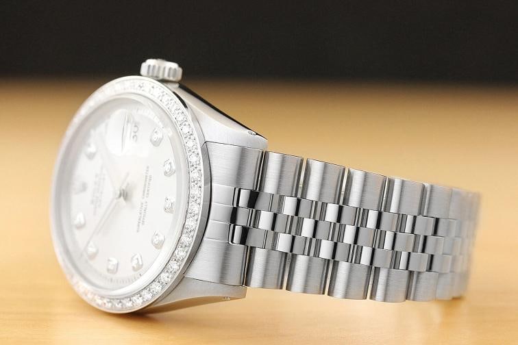 MENS ROLEX DATEJUST SILVER DIAL 18K WHITE GOLD DIAMOND BEZEL & STEEL WATCH - 4