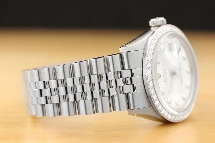 MENS ROLEX DATEJUST SILVER DIAL 18K WHITE GOLD DIAMOND BEZEL & STEEL WATCH - 6
