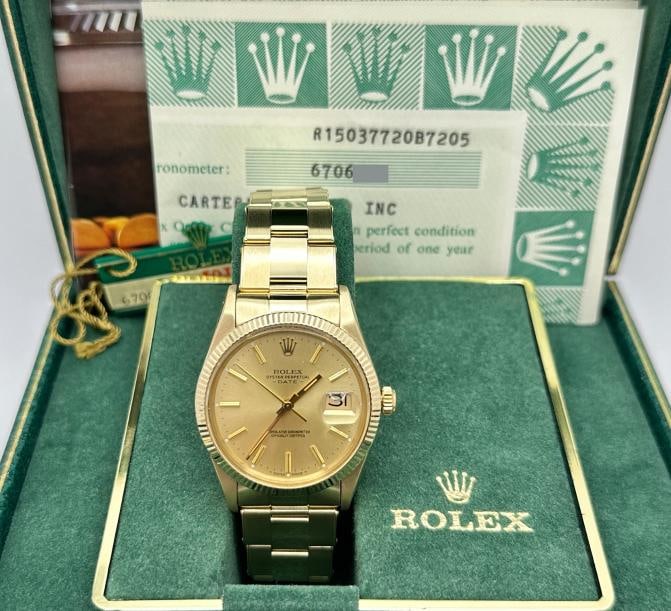 Rolex Date 15037 34mm Champagne Dial 14K Yellow Gold Box Papers - 2