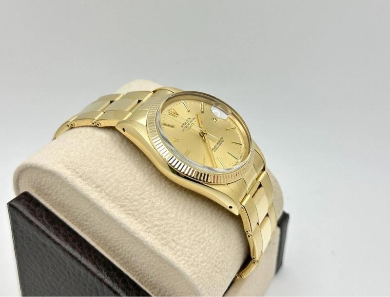 Rolex Date 15037 34mm Champagne Dial 14K Yellow Gold Box Papers - 4