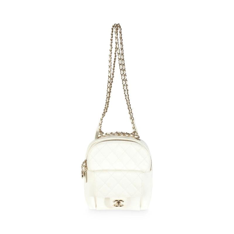 Chanel White Quilted Caviar Small CC Day Backpack Handbag - 3
