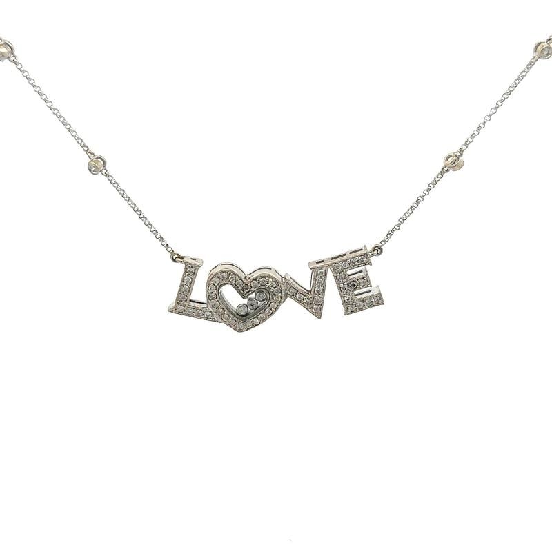 Diamond LOVE Necklace In 14K White Gold: Condition: Pre-owned - Good,Main Stone Creation: Natural,Closure: Spring Ring,Main Stone Color: White/Colorless,Metal: White Gold,Total Carat Weight: 0.6,Necklace Length: 17 in,Main Stone: