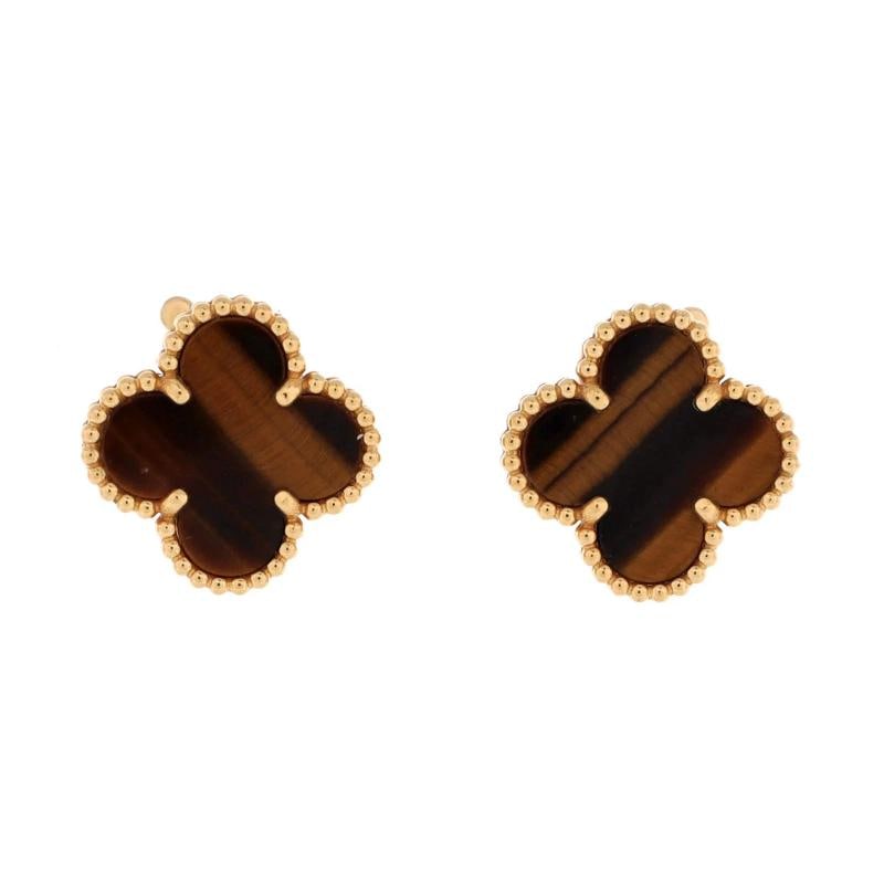 Van Cleef & Arpels Vintage Alhambra Earrings 18K Yellow Gold and Tiger Eye: Condition: Pre-owned - Good,Brand: Van Cleef & Arpels,Main Stone: Unknown,Metal: 18K Yellow Gold,Metal Purity: 18K,Style: Earrings,Type: Earrings,Color: Yellow Gold,Material: 18K Yellow Gold, Tiger Ey