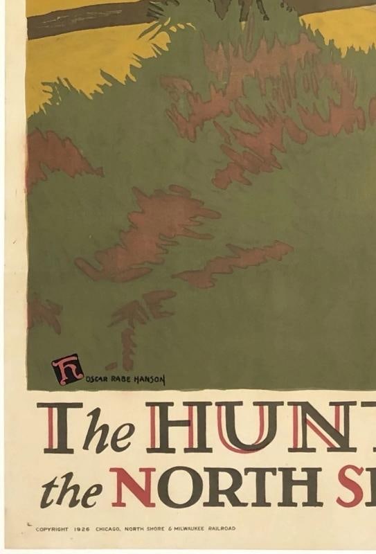 Original Vintage Poster THE HUNT ALONG THE NORTH SHORE LINE Deco Rail Travel OL - 4