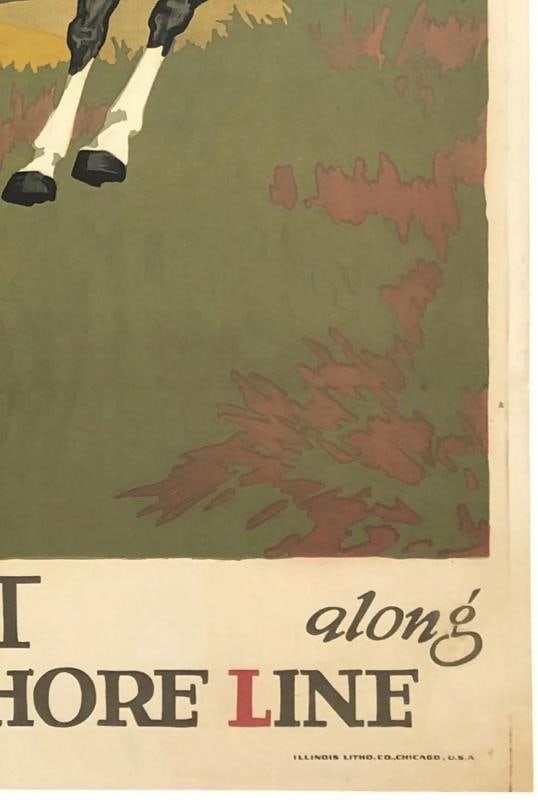 Original Vintage Poster THE HUNT ALONG THE NORTH SHORE LINE Deco Rail Travel OL - 5