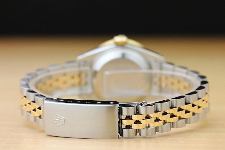 LADIES ROLEX DATEJUST 69173 CHAMPAGNE FACTORY DIAMOND 18K GOLD SAPPHIRE SS WATCH - 6