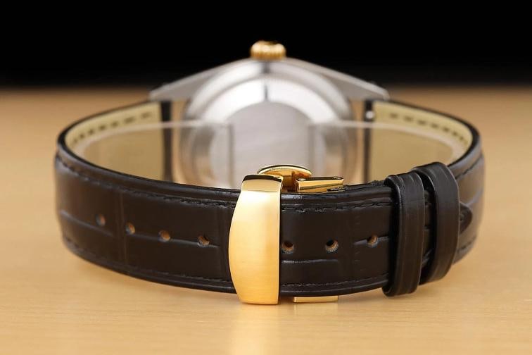 ROLEX MENS DATEJUST 16233 ICE BLUE 18K GOLD STEEL WATCH w BLACK LEATHER BAND - 6