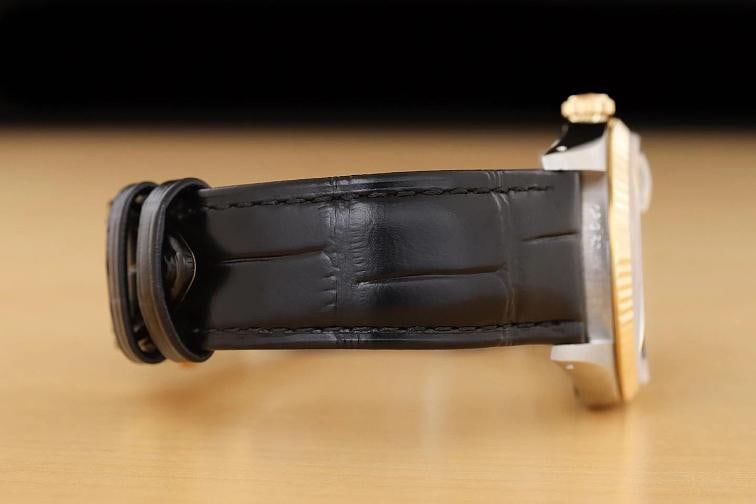 ROLEX MENS DATEJUST 16233 ICE BLUE 18K GOLD STEEL WATCH w BLACK LEATHER BAND - 8