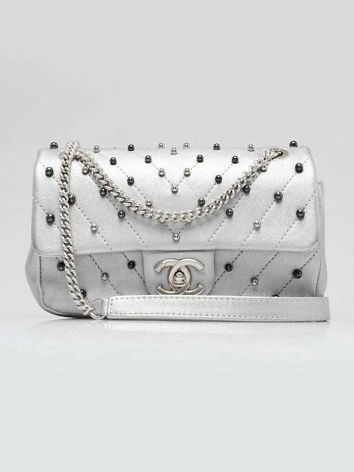 Chanel Silver Chevron Quilted Leather Studded Rectangular Mini Flap Bag (1 of 12)