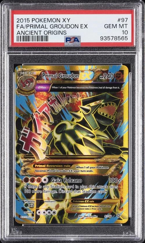 2015 POKEMON XY ANCIENT ORIGINS 97 FULL ARTPRIMAL GROUDON EX PSA 10: Condition Graded PSA 10 Professionally graded Graded YesSet 2015 POKEMON XY ANCIENT ORIGINSGame Pokƒmon TCGCharacter FULL ARTPRIMAL GROUDON EXCard Name FULL ARTPRIMAL GROUDON EXGrade