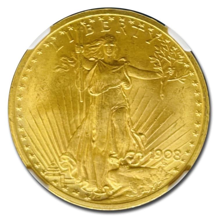 1908 20 St Gaudens Gold Double Eagle No Motto MS65 NGC - 2