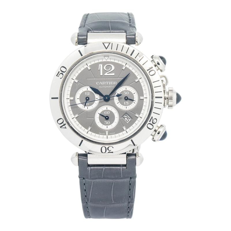 Cartier Pasha Chronograph 4363 WSPA0027 MINT Stainless Grey Dial Auto Mens 41mm: Condition Preowned GoodBrand CARTIERType WristwatchesREFERENCE 4363 WSPA0027Model PashaMovement Swiss AutomaticWARRANTY 1 YearCONDITION DESCRIPTION PreOwnedWEIGHT 926gGENDER MensCOUNTRY OF MANUFACTURE