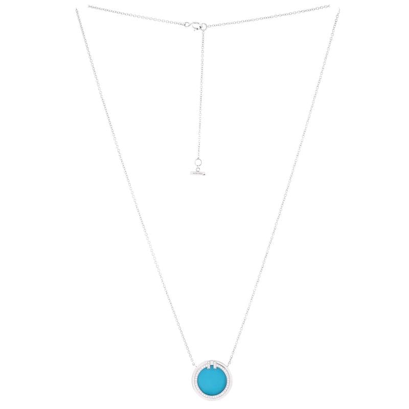 Tiffany Co T Circle Pendant Necklace 18K White Gold with Turquoise - 2