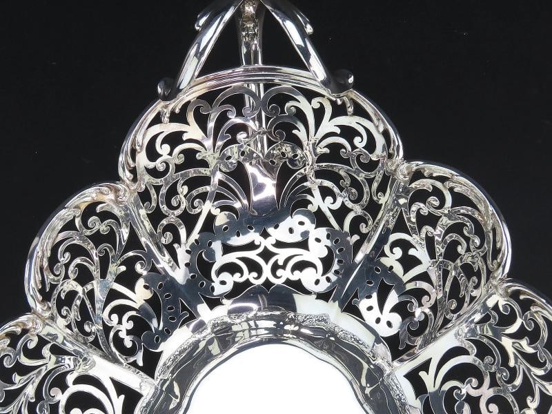 Fancy Large Pierced Handled Oval Bowl w Claw Feet Scroll Decorations 15 Long - 3