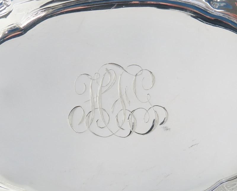 Fancy Large Pierced Handled Oval Bowl w Claw Feet Scroll Decorations 15 Long - 4