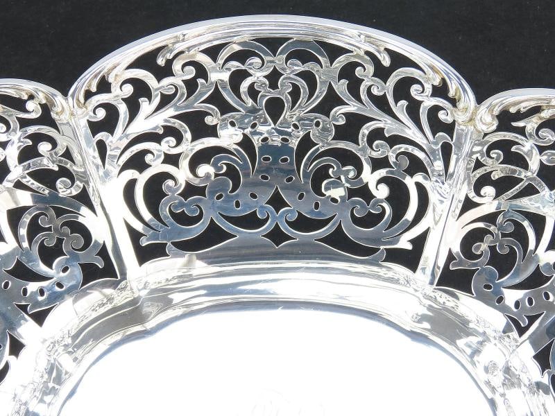 Fancy Large Pierced Handled Oval Bowl w Claw Feet Scroll Decorations 15 Long - 5