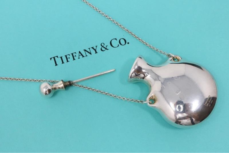 Tiffany Co Large Silver Perfume Bottle Long Pendant Necklace 925 - 10