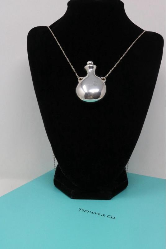 Tiffany Co Large Silver Perfume Bottle Long Pendant Necklace 925 - 2