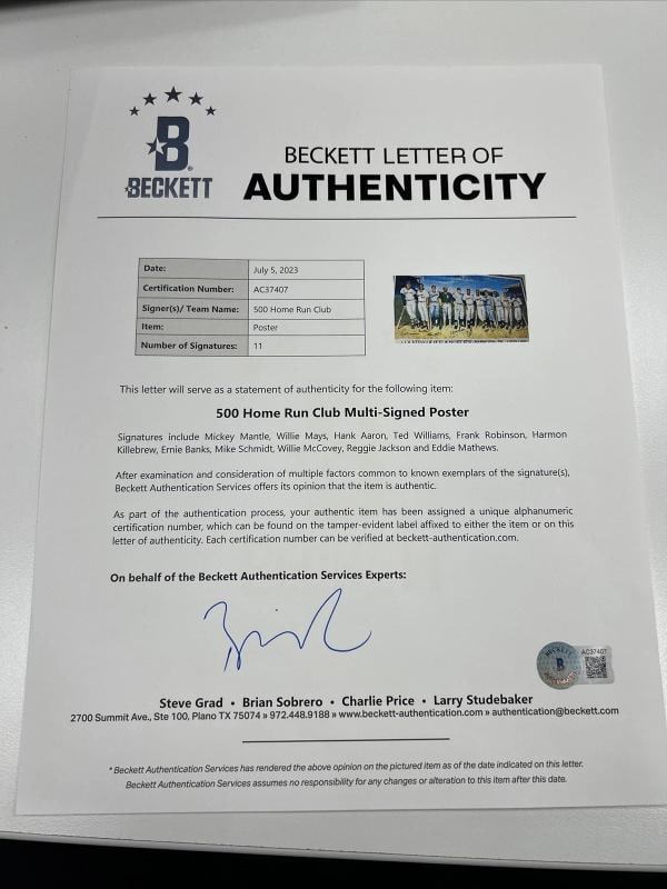 Beautiful 500 Home Run Club Signed Large Photo Mickey Mantle Ted Williams BAS - 4